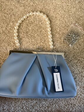 Pearl-Handle Clutch in Powder Blue